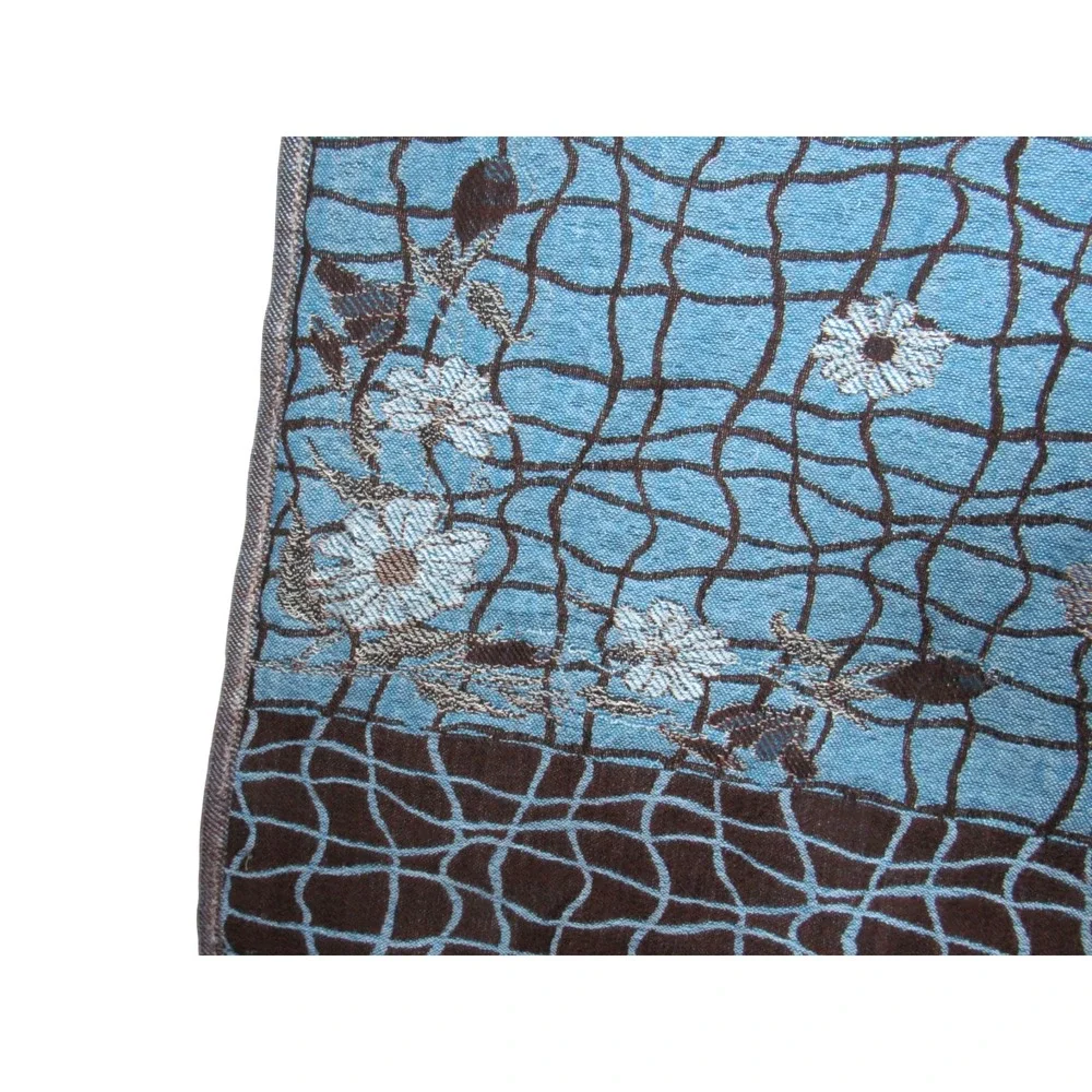 JULIANA COLLEZIONE Blue/Brown WOOL & SILK Fringe Hem SCARF/NECK TIE/WRAP